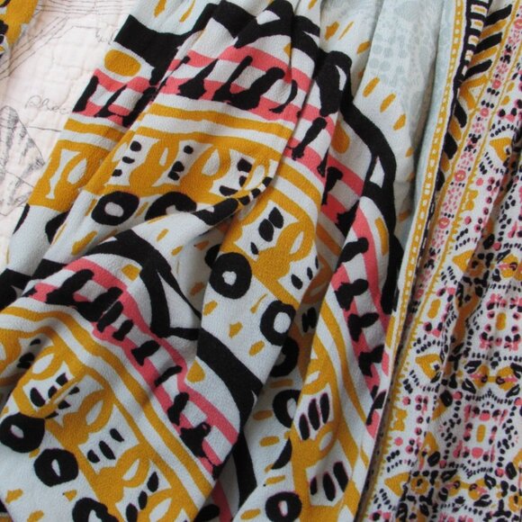 Free People Dress Womens Blue green Tegan Border Print Bell Slv Boho Mini size 2 - Picture 3 of 10